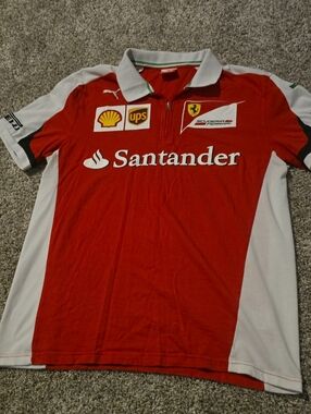 Ferrari 2015 Red and White Men's Team Polo with Sponsor Logos Size M